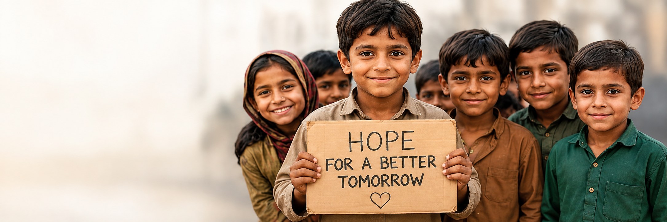 Children holding a sign reading Hope For A Better Tomorrow